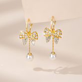 지르콘 다이아몬드 리본 진주 귀걸이