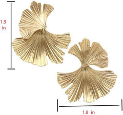 Exaggerated Ginkgo Biloba Dangle Earrings, Large Shiny Gold Leaf Earrings