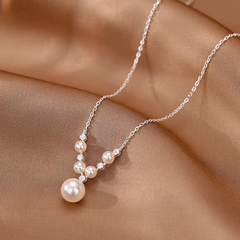 Sterling Silver V-Shaped Artificial Pearl Necklaces - beautiful V-Shaped Pearl Necklace