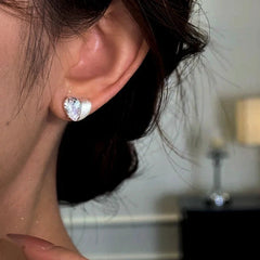 Close-up detail of the sparkling zircons and plating on the Heart Studs