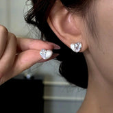 14K Gold-Plated Elegant Zircon Diamond Heart Stud Earrings - elegant Heart Studs