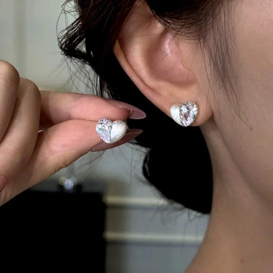 14K Gold-Plated Elegant Zircon Diamond Heart Stud Earrings - elegant Heart Studs