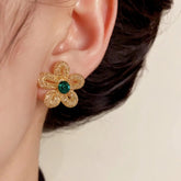 14K Gold-Plated Elegant Zircon Hollow Flower Stud Earrings - elegant gold flower earrings