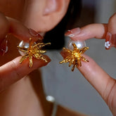 14K Gold-Plated Luxury Flower Pearl Jacket Earrings - elegant Flower Pearl Earrings
