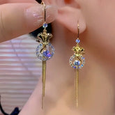14K Gold-Plated Luxury Zircon Diamond Lucky Bag Tassel Ear Hook Earrings - elegant Lucky Bag Ear Hooks