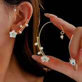 14K Gold-plated Flower Pearl Ear Cuffs ( 1 Pair ) - elegant Pearl Ear Cuffs