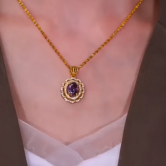 14K Gold-Plated Elegant Purple Zircon Diamond Pendant Necklace - beautiful Purple Zircon Pendant Necklace