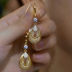 14K Gold-Plated Elegant Zircon Diamond Mesh Water Drop Earrings - elegant Teardrop Earrings