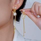 14K Gold-Plated Elegant Zircon Diamond Swan Tassel Earrings - elegant Swan Tassel Earrings