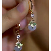 14K Gold-Plated Zircon Bamboo Leaf Cat's Eye Stone Bead Earrings - elegant Bamboo Leaf Earrings