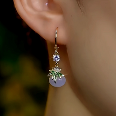 Close-up detail of the sparkling zircons and plating on the Bamboo Leaf Earrings