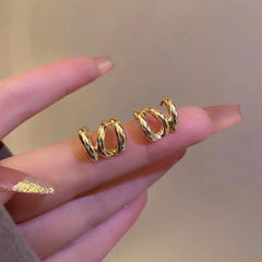 Gold twisted spiral stud earrings, minimalist trendy women's fashion jewelry