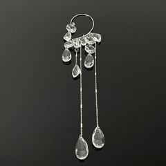Close-up detail of the sparkling zircons and plating on the Water Drop Ear Cuff