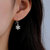 Sterling Silver Christmas Diamond Snowflake Ear Hook Earrings - elegant Snowflake Ear Hooks