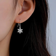 Sterling Silver Christmas Diamond Snowflake Ear Hook Earrings - elegant Snowflake Ear Hooks