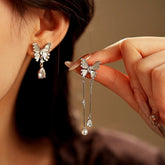 14K Gold-Plated Zircon Butterfly Tassel Earrings - elegant Silver Tassel Earrings