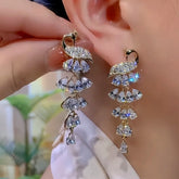 14K Gold-Plated Elegant Zircon Peacock Tassel Earrings - elegant gold tassel earrings