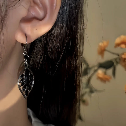 14K Gold-Pated Black Zircon Leaf Tassel Earrings - elegant gold tassel earrings