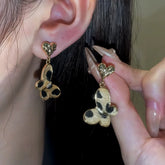 14K Gold-Pated Leopard Print Butterfly Heart Earrings - elegant leopard print earrings