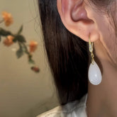 14K Gold-Pated Zircon White Jade Drop Earrings - elegant gold drop earrings