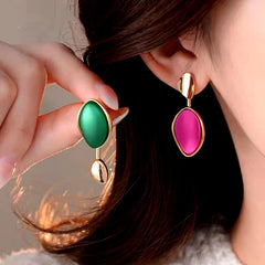 14K Gold-Plated 2025 Elegant Asymmetrical Contrast Color Earrings - elegant gold drop earrings
