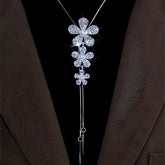 14K Gold-Plated Adjustable Flower Sweater Chain Necklace - beautiful silver flower necklace