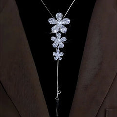 14K Gold-Plated Adjustable Flower Sweater Chain Necklace - beautiful silver flower necklace