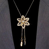 14K Gold-Plated Adjustable Flower Tassel Sweater Chain Necklace - beautiful silver tassel necklace