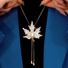 14K Gold-Plated Adjustable Maple Leaf Sweater Chain Necklace - beautiful gold leaf necklace