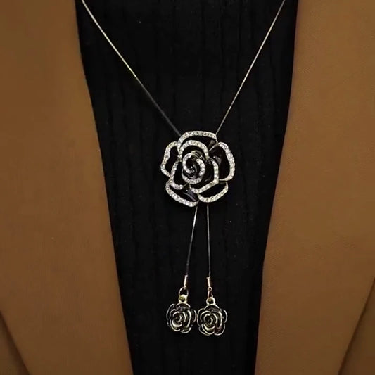 14K Gold-Plated Adjustable Rose Sweater Chain Necklace - beautiful gold rose necklace