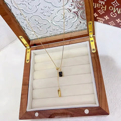 Detailed view of the 14K Gold-Plated Adjustable Square Crystal Necklaces chain and pendant