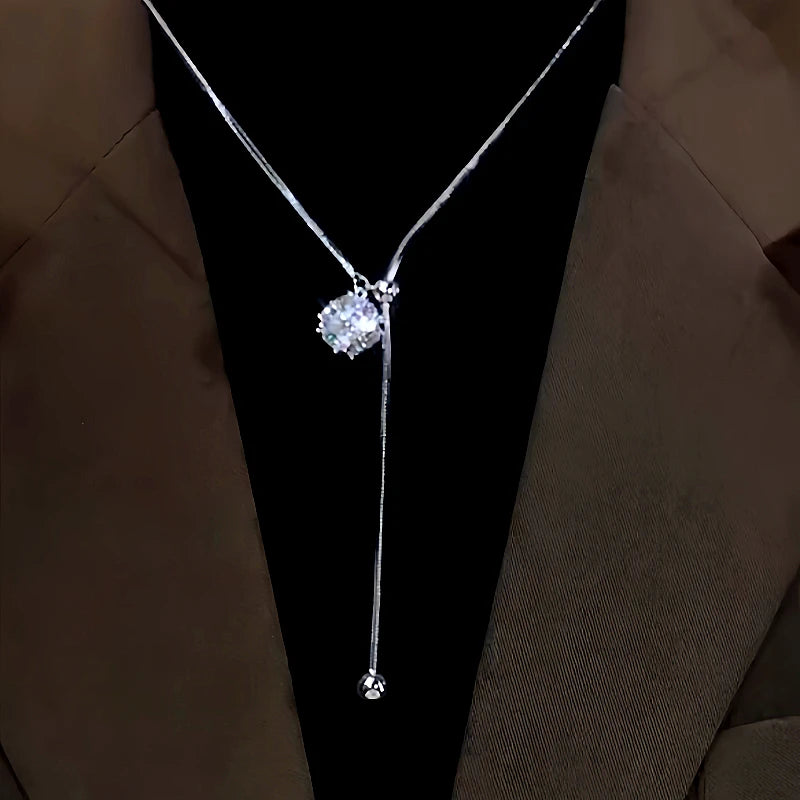 14K Gold-Plated Adjustable Zircon And Diamond Necklace - beautiful silver solitaire necklace