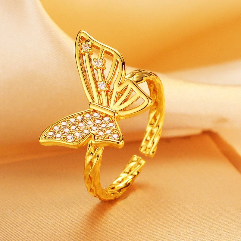 14K Gold-Plated Adjustable Zircon Butterfly Rings - stunning gold butterfly ring