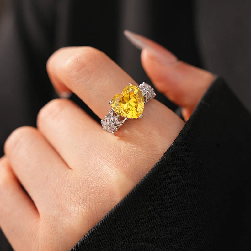 14K Gold-Plated Adjustable Zircon Diamond Heart Rings worn on the hand to show its beautiful fit and design