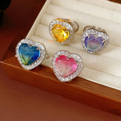 14K Gold-Plated Adjustable Zircon Diamond Heart Rings worn on the hand to show its beautiful fit and design