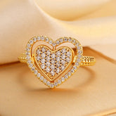 14K Gold-Plated Adjustable Zircon Diamond Pink Heart Rings - stunning gold heart ring