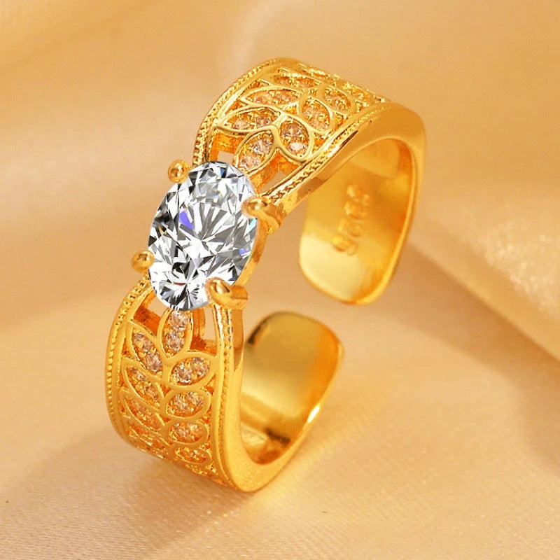 14K Gold-Plated Adjustable Zircon Diamond Rings worn on the hand to show its beautiful fit and design