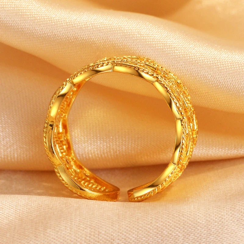 14K Gold-Plated Adjustable Zircon Diamond Wide Rrings worn on the hand to show its beautiful fit and design