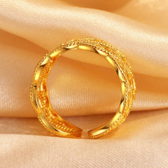 14K Gold-Plated Adjustable Zircon Diamond Wide Rrings worn on the hand to show its beautiful fit and design