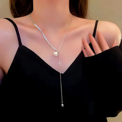 14K Gold-Plated Adjustable Zircon Pearl Necklace - beautiful silver pearl necklace