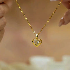 14K Gold-Plated Angel Heart Necklace worn to showcase its length and pendant detail