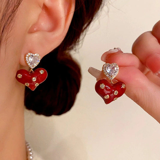 14K Gold-Plated Ankola Red Diamond Heart Earrings - elegant red heart earrings