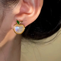 14K Gold-Plated Apple Stud Earrings - elegant gold stud earrings