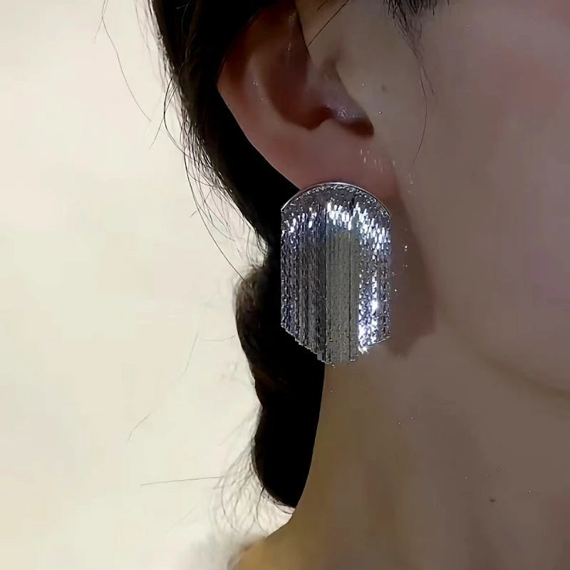 14K Gold-Plated Arc-Design Waterfall Tassel Earrings - elegant silver tassel earrings