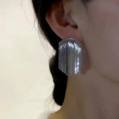 14K Gold-Plated Arc-Design Waterfall Tassel Earrings - elegant silver tassel earrings