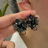 14K Gold-Plated Balck Diamond Flower Stud Earrings - elegant gold flower earrings