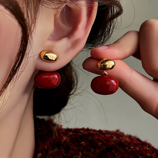 14K Gold-Plated Bean Earrings - elegant red drop earrings