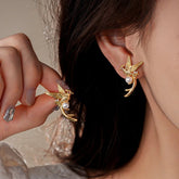 14K Gold-Plated Bird Pearl Stud Earrings - elegant gold pearl earrings