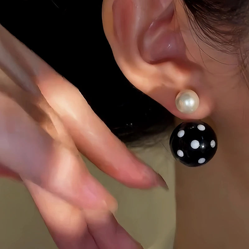 14K Gold-Plated Black And White Polka Dot Pearl Earrings - elegant gold pearl earrings
