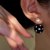 14K Gold-Plated Black And White Polka Dot Pearl Earrings - elegant gold pearl earrings